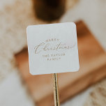 Delicate Gold Merry Christmas Holiday Gift Square Sticker<br><div class="desc">These delicate gold Merry Christmas holiday gift stickers are perfect for a modern holiday present or holiday card. The romantic minimalist design features lovely and elegant champagne golden yellow typography on a white background with a clean and simple look. Personalise the stickers with your name.</div>