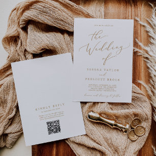 Delicate Gold QR Code Back Wedding Invitation
