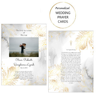 Delicate Gold Roses Catholic Wedding Prayer Card