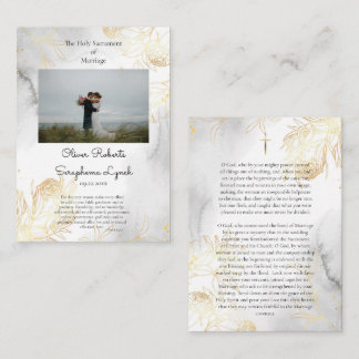 Delicate Gold Roses Catholic Wedding Prayer Card