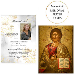 Delicate Gold Roses Orthodox Funeral Prayer Card