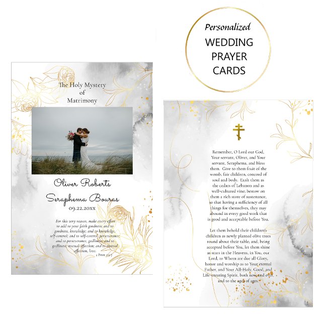Delicate Gold Roses Orthodox Wedding Prayer Card (Creator Uploaded)