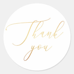 Delicate Gold Script Calligraphy Wedding Thank You Classic Round Sticker