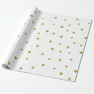Delicate Gold Sepia Hearts Confetti White Favour Wrapping Paper