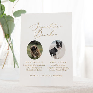 Delicate Gold Wedding Dog Photo Signature Drinks Pedestal Sign