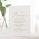 Delicate Gold Wedding In Lieu Of Favours Pedestal Sign<br><div class="desc">This delicate gold wedding in lieu of favours pedestal sign is perfect for a modern wedding. The romantic minimalist design features lovely and elegant champagne golden yellow typography on a white background with a clean and simple look. Personalise the sign with the name of your charity, your names and wedding...</div>