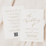 Delicate Gold Weekend Events QR Code Wedding Invitation<br><div class="desc">This delicate gold weekend events QR code wedding invitation is perfect for a modern wedding. The romantic minimalist design features lovely and elegant champagne golden yellow typography on a white background with a clean and simple look. Save paper by including the weekend schedule of events on the back of the...</div>