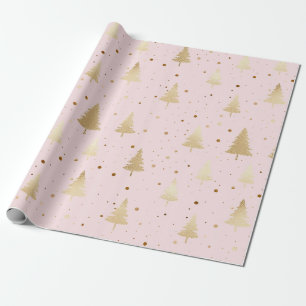 Delicate Golden Christmas Trees Wrapping Paper