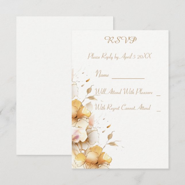 Delicate Golden Floral RSVP Card (Front/Back)