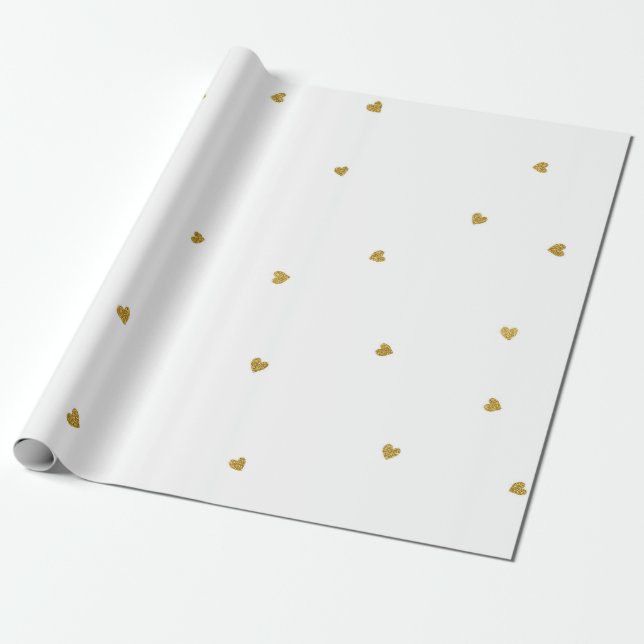 Delicate Golden Hearts Confetti Dots White Wrapping Paper (Unrolled)