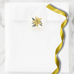 Delicate Golden Lily Thank You  Classic Round Sticker
