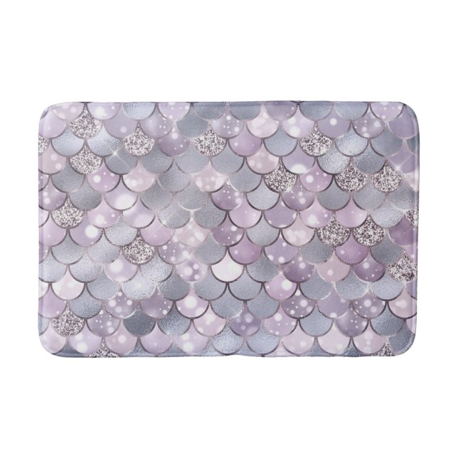 Delicate Gray and Pink Mermaid Scales Glitter Bath Mat (Front)