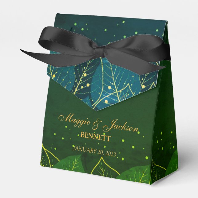 Delicate Green and Gold Leaves Favour Box (Front Side)