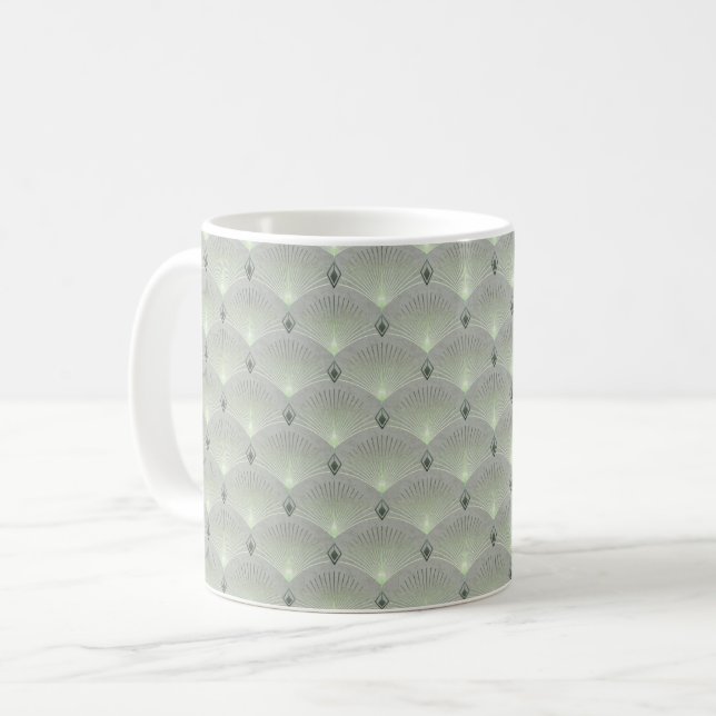 Delicate green and grey, art deco.  coffee mug (Front Left)