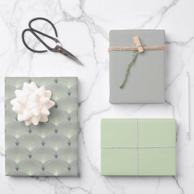 Delicate green and grey, art deco.  wrapping paper sheet (Front)
