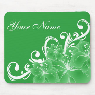 Delicate Green and White Flowers Mouse Pad