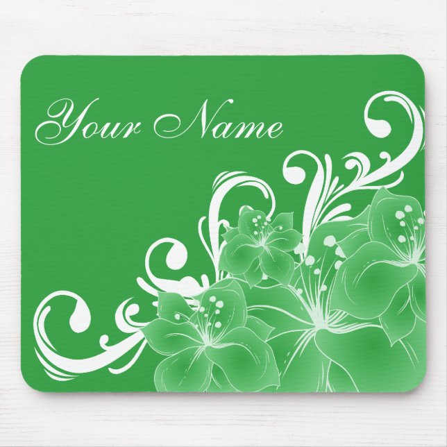 Delicate Green and White Flowers Mouse Pad (Front)