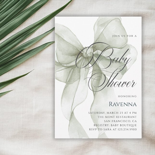 Delicate Green Bow Simple Template Baby Shower (Creator Uploaded)