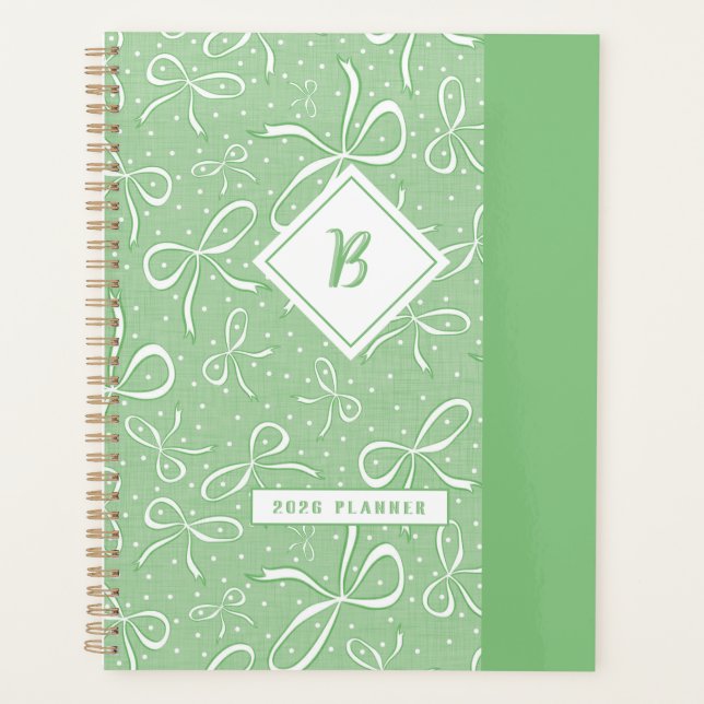 Delicate Green Coquette Bows Planner (Front)