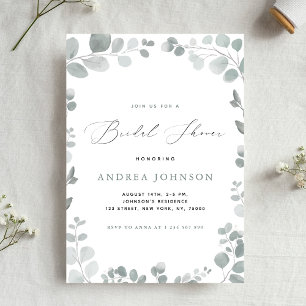 Delicate Green Eucalyptus Leaves Bridal Shower Invitation