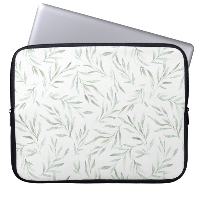 Delicate green foliage grey green laptop sleeve (Front)