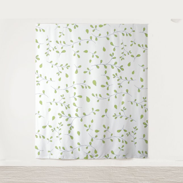 Delicate Green Leaf Vine Seamless Pattern Tapestry (Front)