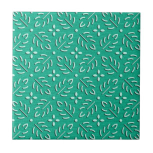 Delicate green leaves japanese pattern ceramic tile