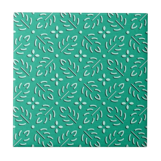 Delicate green leaves japanese pattern ceramic tile (Front)