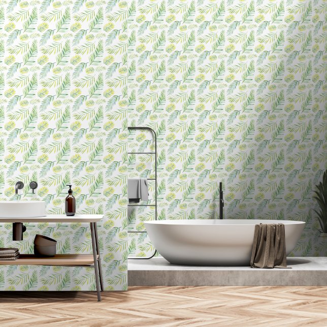 Delicate Green Leaves Wallpaper (Bathroom)