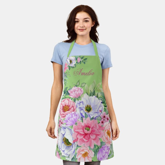 Delicate Green Summer Garden Party Flowers  Apron (Worn)