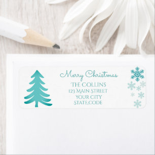 Delicate green tree and snowflakes Christmas Return Address Label