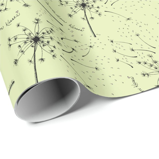 Delicate Green Wildflower Dandelion Kisses Floral Wrapping Paper (Roll Corner)