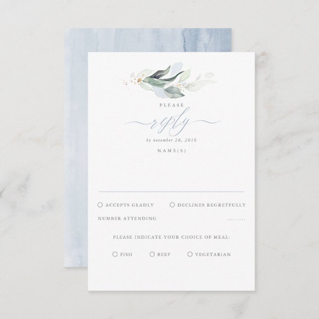 Delicate Greenery and Dusty Blue Wedding RSVP (Front/Back)
