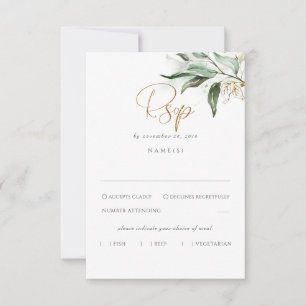 Delicate Greenery and Gold Leaves Wedding RSVP Card