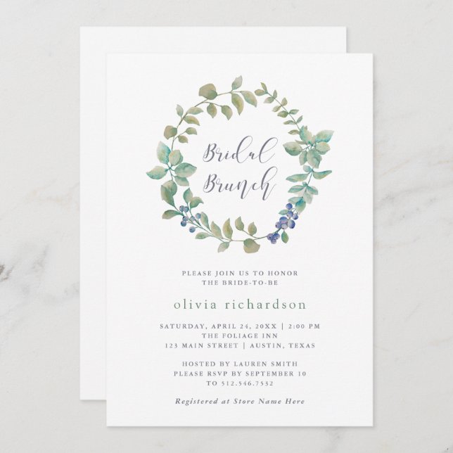 Delicate Greenery | Bridal Brunch Invitation (Front/Back)