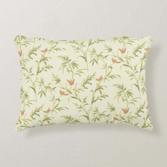 Delicate Greenery Cream n Blush Botanical Pattern Decorative Cushion (Front)