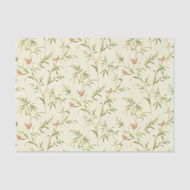 Delicate Greenery Cream n Blush Botanical Pattern Tissue Paper (Front)