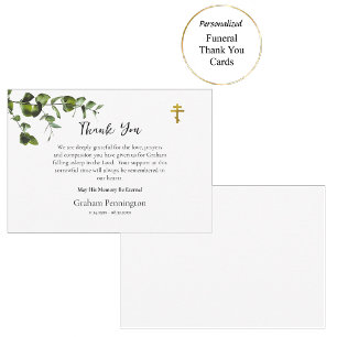 Delicate Greenery Simple Orthodox Funeral  Thank You Card
