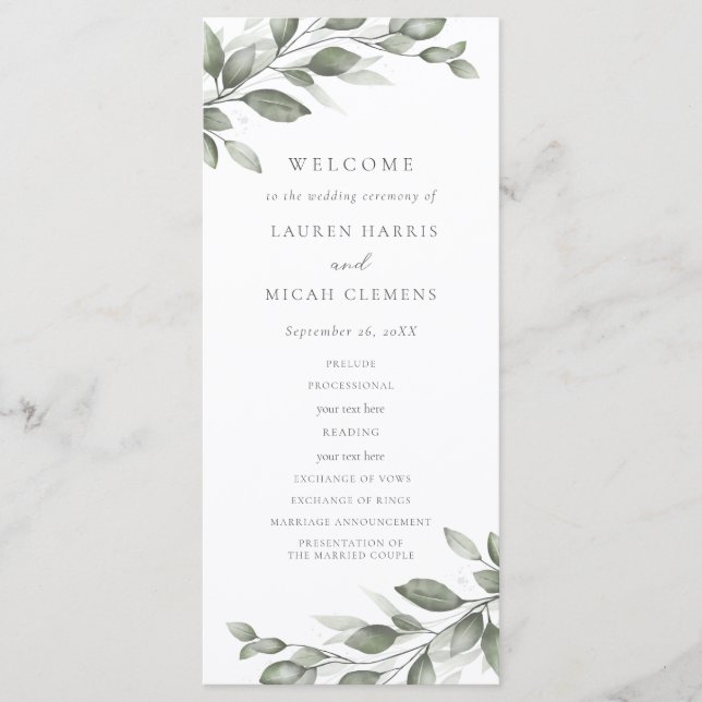 Delicate Greenery Wedding Program (Front)