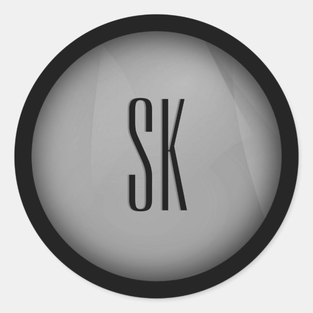 Delicate Grey Folds Monogram Classic Round Sticker (Front)