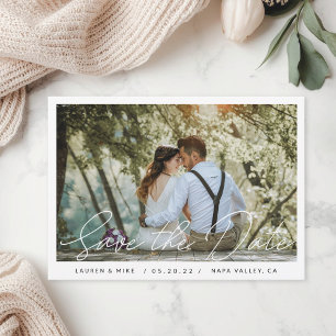 Delicate Hand Script Wedding Photo Save The Date