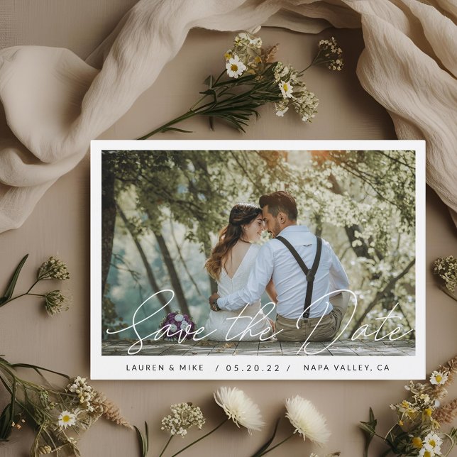 Delicate Hand Script Wedding Photo Save The Date (Creator Uploaded)
