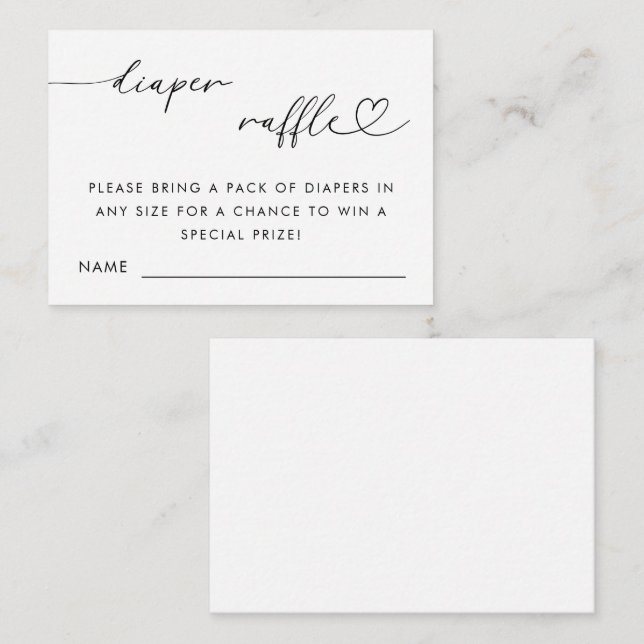 Delicate Heart Script Diaper Raffle Baby Shower Enclosure Card (Front/Back)