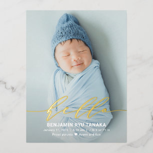 Delicate Hello Foil Birth Announcement Postcard