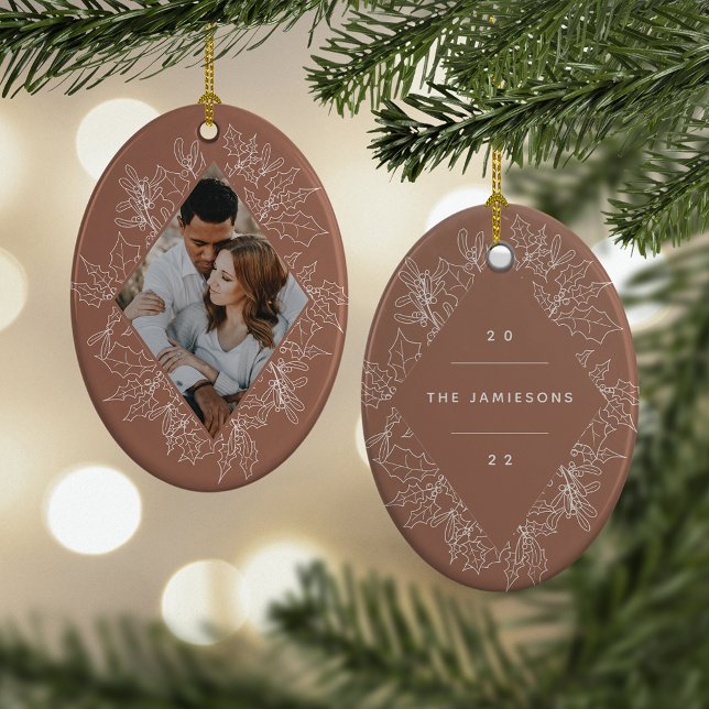 Delicate Holly | Elegant Geometric Photo Ceramic Ornament (Creator Uploaded)