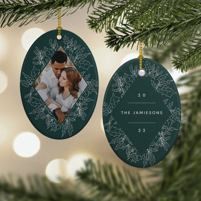 Delicate Holly | Elegant Geometric Photo Ceramic Ornament (Creator Uploaded)