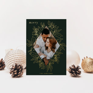 Delicate Holly   Elegant Photo Foil Holiday Card