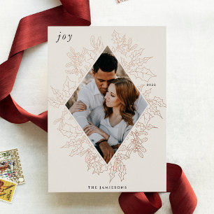 Delicate Holly   Elegant Photo Rose Gold Foil Holiday Card