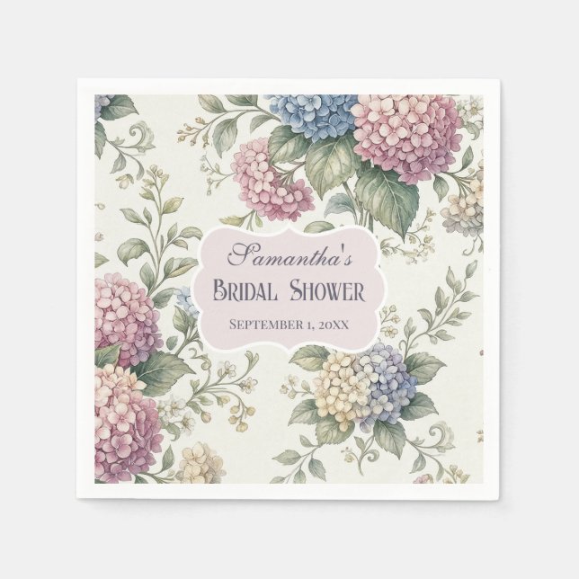 Delicate Hydrangea Flowers Bridal Shower Napkin (Front)
