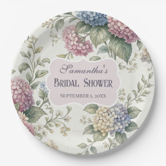 Delicate Hydrangea Flowers Bridal Shower Paper Plate